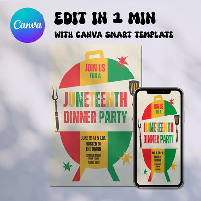 Juneteenth Invitation Template | Juneteenth Dinner Party Invite - CreativeRino