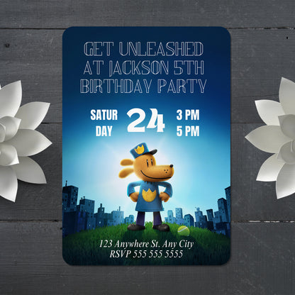 Dog Man Birthday Invitation Template - CreativeRino