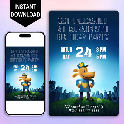 Dog Man Birthday Invitation Template - CreativeRino