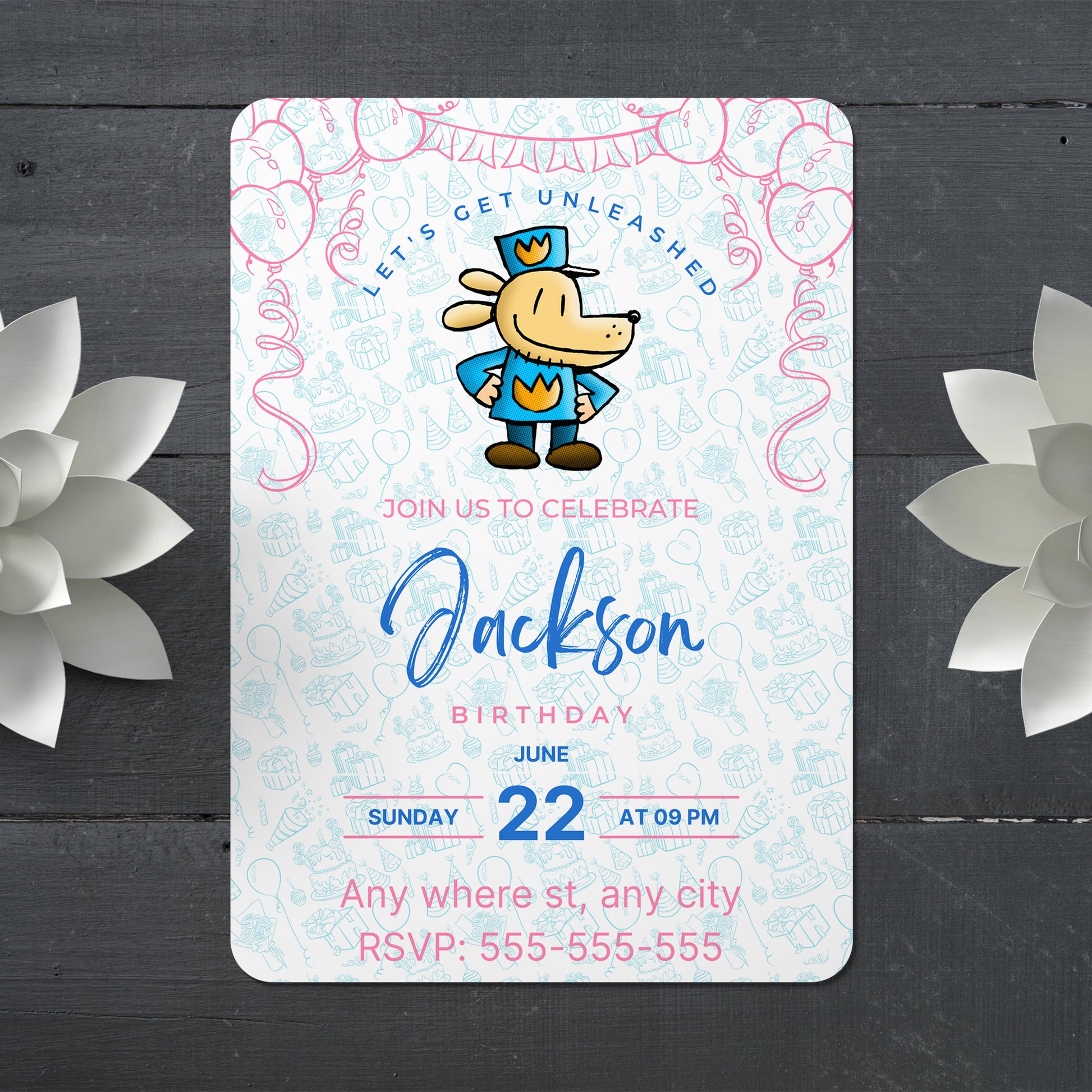 Dog Man Birthday Invitation Template - CreativeRino