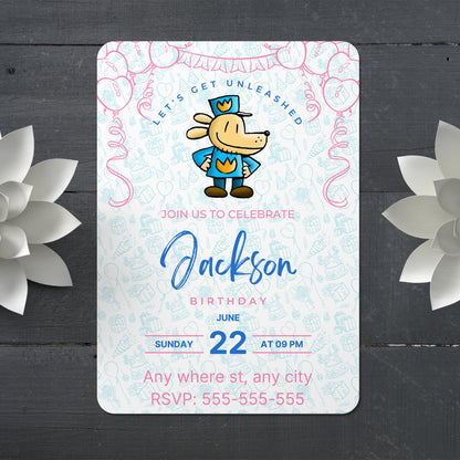Dog Man Birthday Invitation Template - CreativeRino