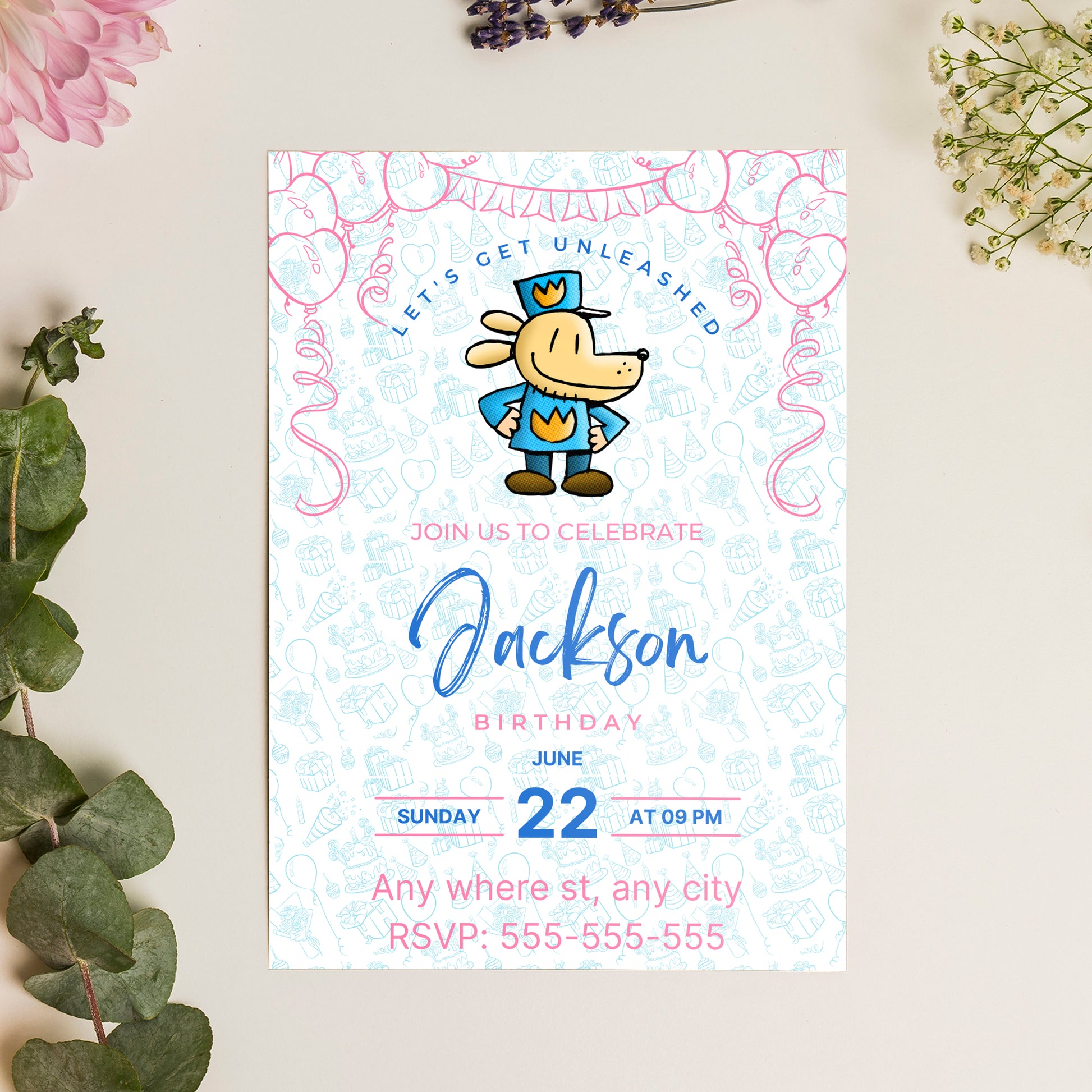 Dog Man Birthday Invitation Template - CreativeRino