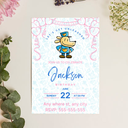 Dog Man Birthday Invitation Template - CreativeRino