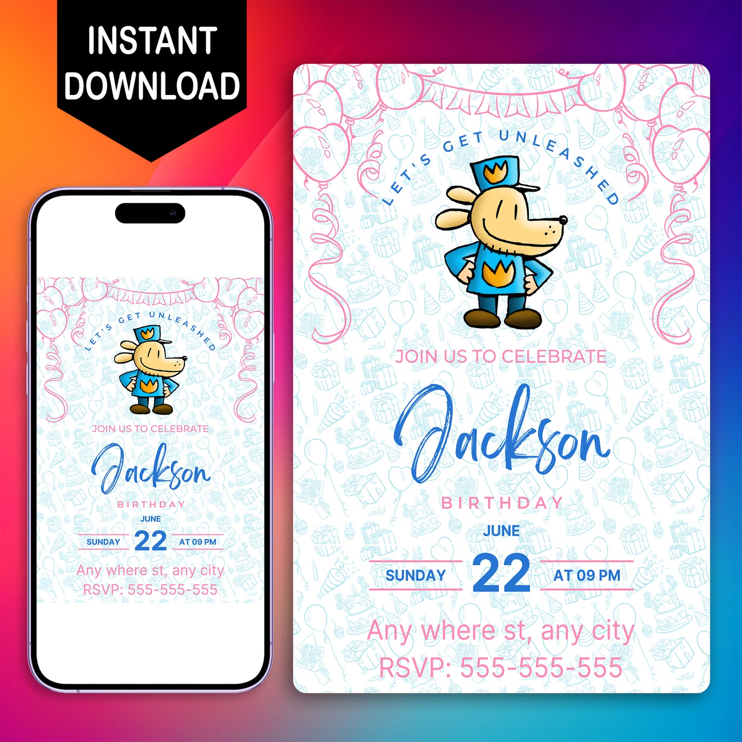 Dog Man Birthday Invitation Template - CreativeRino