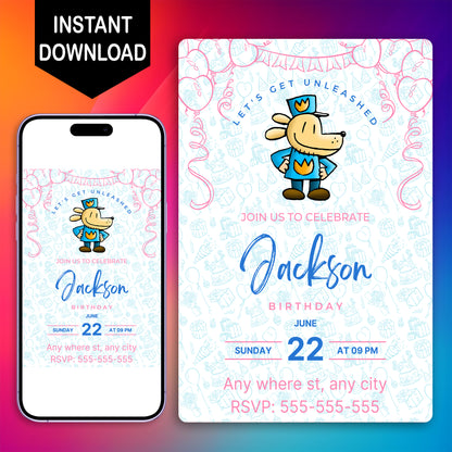Dog Man Birthday Invitation Template - CreativeRino