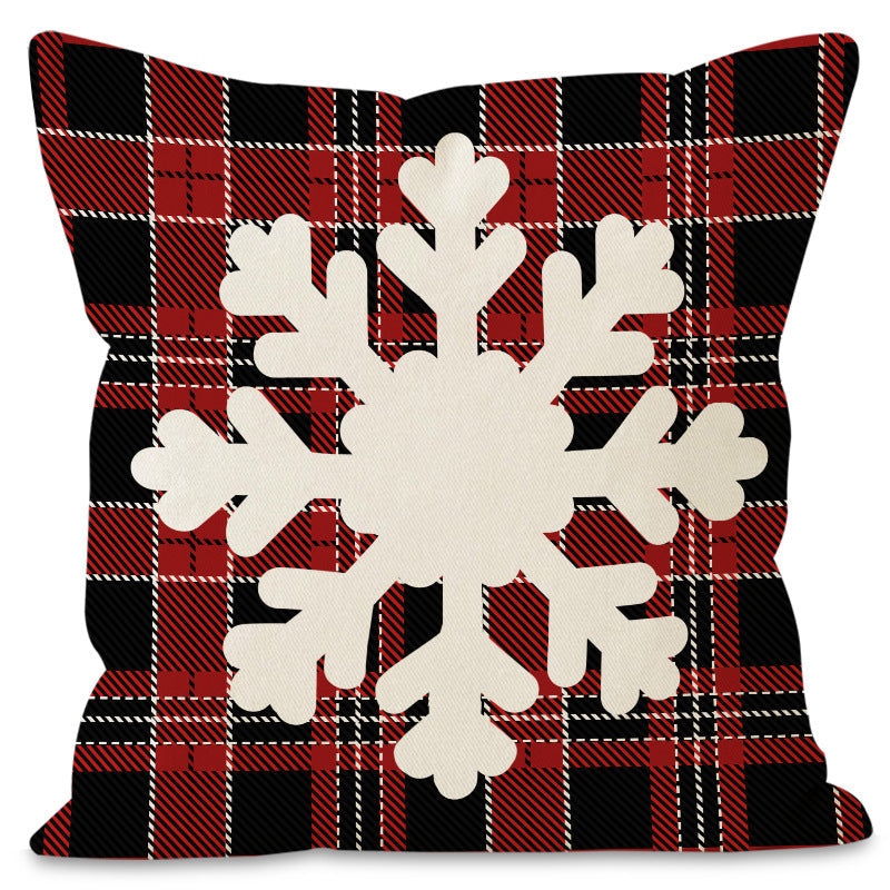 Christmas Reindeer & Snowflake Grid Pillow Cover | Printed Linen Cushion Case for Holiday Sofa Decor eprolo