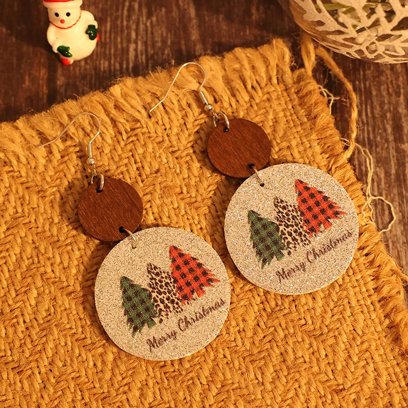 Lightweight PU Leather Christmas Tree Earrings | Festive Faux Dangle Jewelry eprolo