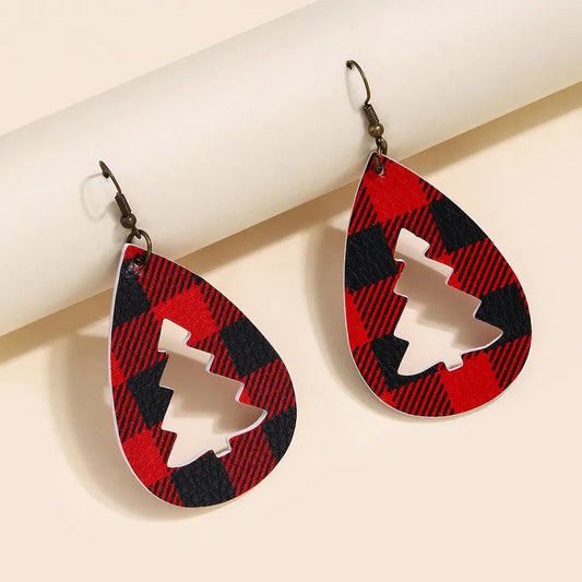 Laser Cut Faux Leather Christmas Tree Earrings | Lightweight Holiday Dangle Jewelry eprolo