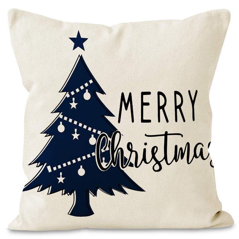 Christmas Tree & Snowflake Printed Pillow Cover | Rustic Linen Cushion Case for Holiday Party & Sofa Decor eprolo
