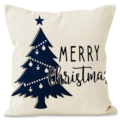 Christmas Tree & Snowflake Printed Pillow Cover | Rustic Linen Cushion Case for Holiday Party & Sofa Decor eprolo