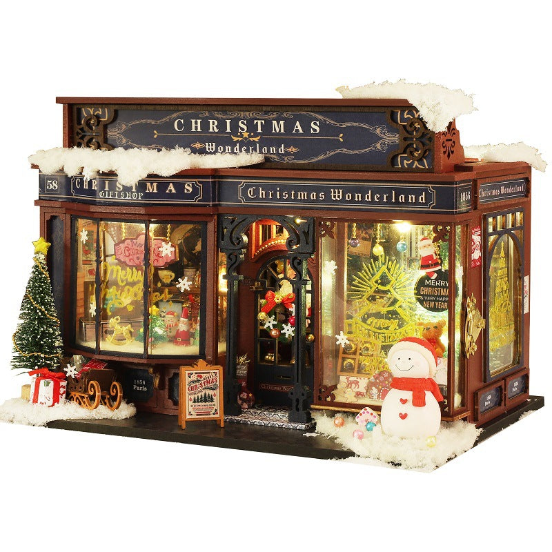 DIY Wooden Merry Christmas Miniature Dollhouse Kit with LED Lights | Adult Handmade Xmas Gift eprolo