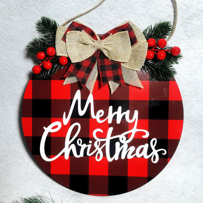 Rustic Wooden Christmas Wreath & Welcome Doorplate | Festive Floral Door Ring Decoration eprolo