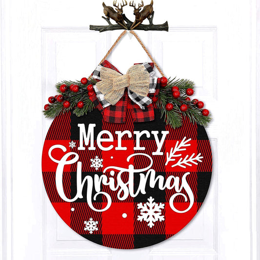 Rustic Wooden Christmas Wreath & Welcome Doorplate | Festive Floral Door Ring Decoration eprolo
