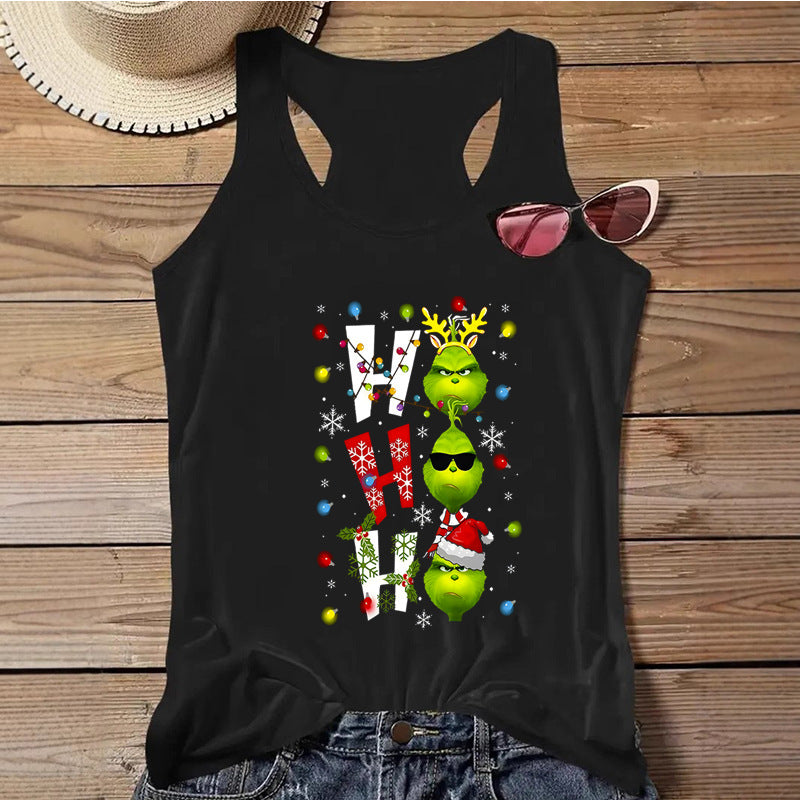 Women's Christmas Print Tank Top | Festive Racerback/Flowy Sleeveless Shirt | Tropical Holiday or Workout Top eprolo