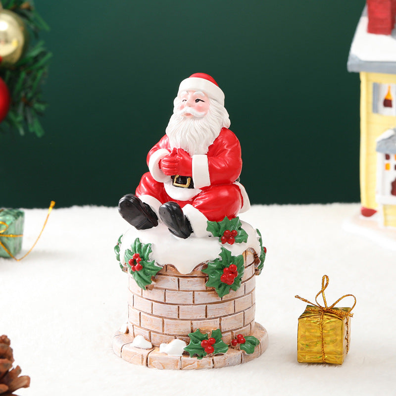 Santa Claus Sitting on Chimney Resin Figurine | Indoor/Outdoor Christmas Scene Ornament eprolo