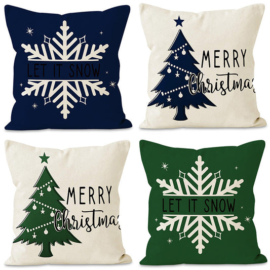 Christmas Tree & Snowflake Printed Pillow Cover | Rustic Linen Cushion Case for Holiday Party & Sofa Decor eprolo