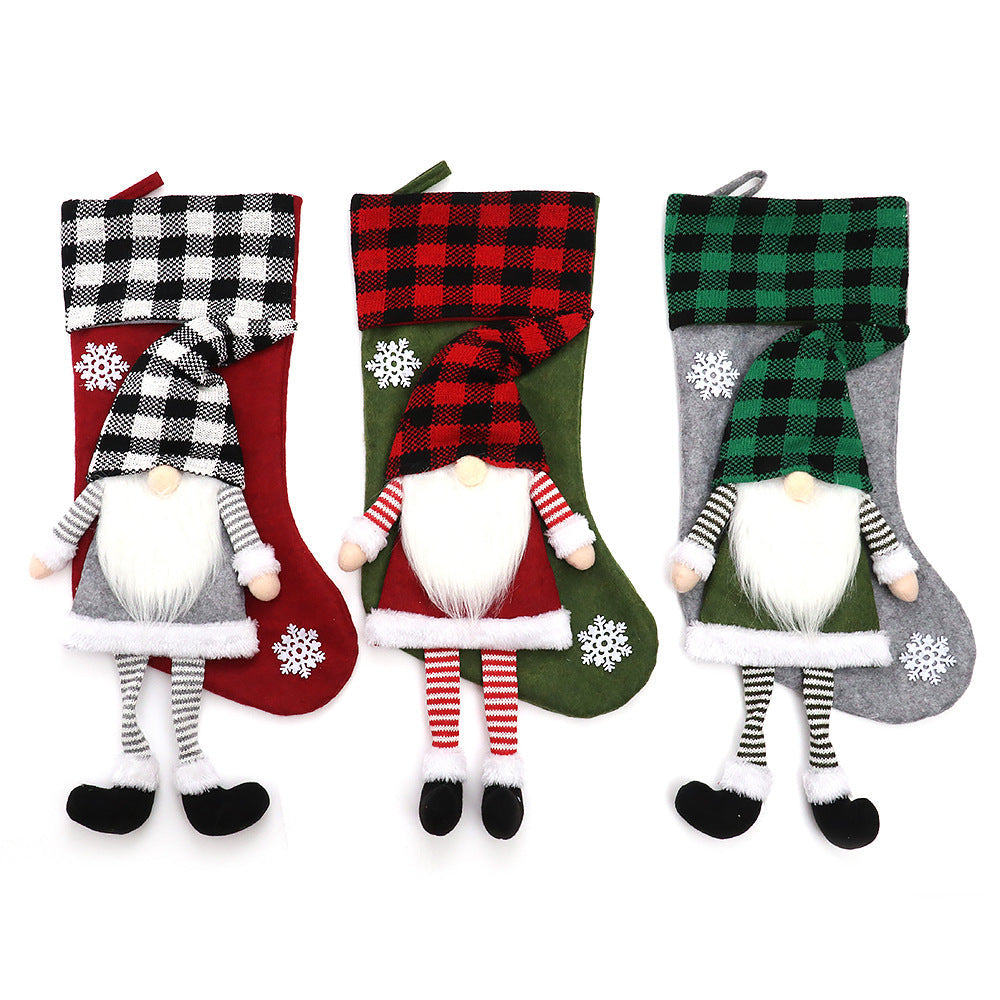 Faceless Forester Christmas Stocking | Red Plaid Dwarf Gnome Hanging Doll & Candy Gift Bag Decoration eprolo