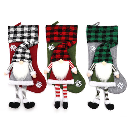Faceless Forester Christmas Stocking | Red Plaid Dwarf Gnome Hanging Doll & Candy Gift Bag Decoration eprolo