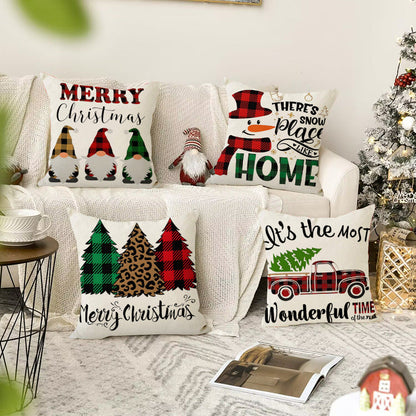 Christmas Dwarf (Gnome) Printed Pillow Cover | Linen Festive Cushion Case for Home Sofa Decoration eprolo