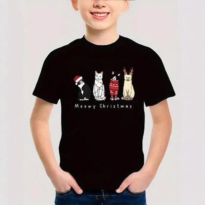 Combed Cotton Christmas Graphic T-Shirt | New Short Sleeve Round Neck | Boys & Girls Festive Kids Clothing Tee eprolo