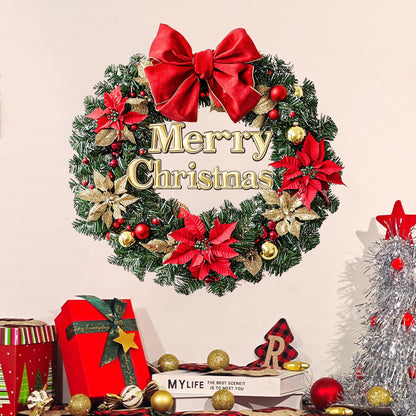 Premium Gold & Red Flower Wreath Wall Sticker | Elegant Festive Bow Decal for Christmas & New Year's Decor eprolo