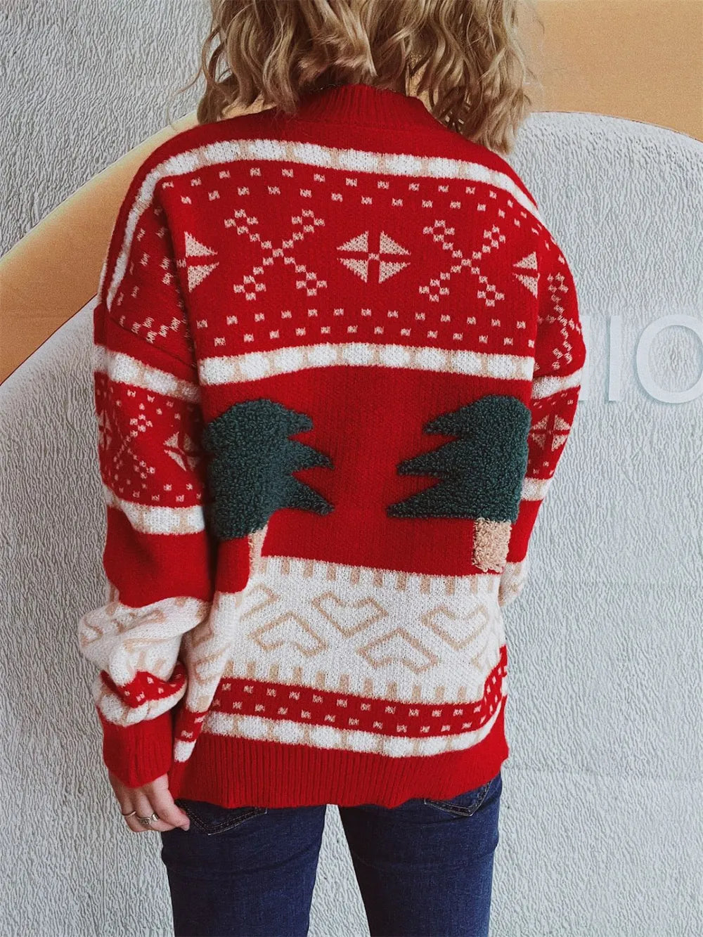 Fun Cartoon Christmas Tree Jacquard Sweater | Knitted Holiday & New Year Pullover eprolo
