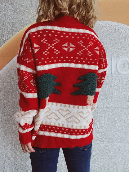 Fun Cartoon Christmas Tree Jacquard Sweater | Knitted Holiday & New Year Pullover eprolo