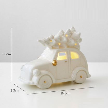 Mini Ceramic Snowman Car Figurine | Desktop Holiday Decor & Small Scene Prop Gift eprolo