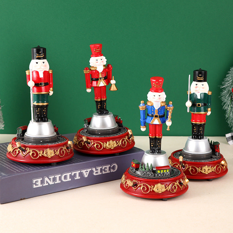 Luminous Musical Christmas Village Ornament Decor | Resin Walnut Soldier, Rotating Train & House eprolo