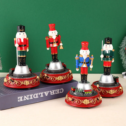 Luminous Musical Christmas Village Ornament Decor | Resin Walnut Soldier, Rotating Train & House eprolo
