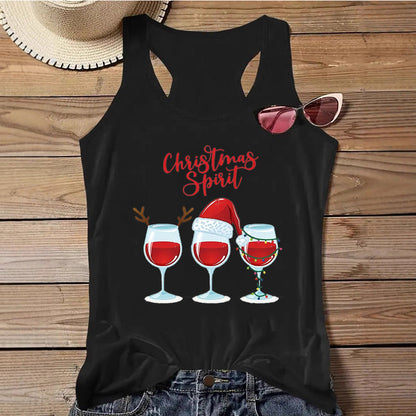 Women's Christmas Print Tank Top | Festive Racerback/Flowy Sleeveless Shirt | Tropical Holiday or Workout Top eprolo
