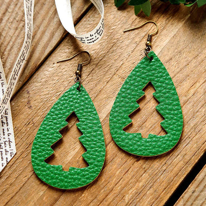 Laser Cut Faux Leather Christmas Tree Earrings | Lightweight Holiday Dangle Jewelry eprolo