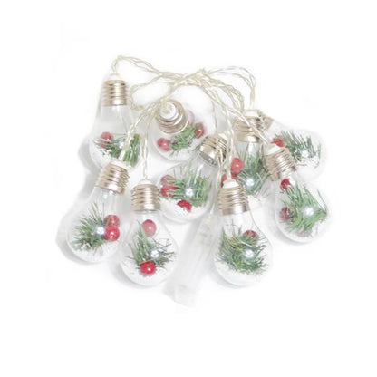 Illuminated Christmas Ball Bubble Lamp (LED Copper Wire Light) | Pine Needle, Red Berry & Snowflake Tree Pendant Decor