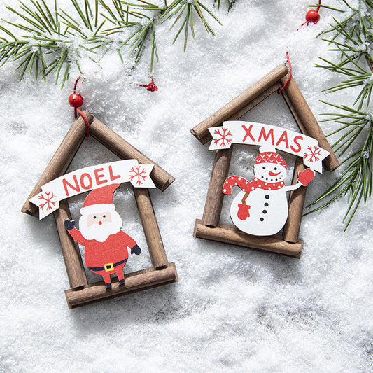 Rustic Wooden Christmas House Ornaments | Hanging Miniature Village Decorations eprolo