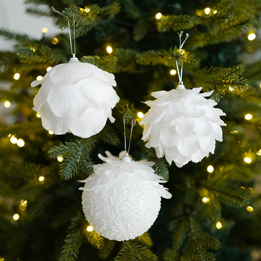 Elegant White Petal Christmas Ball Ornament | Sparkling Foam Decoration for Winter Wonderland Christmas Tree eprolo