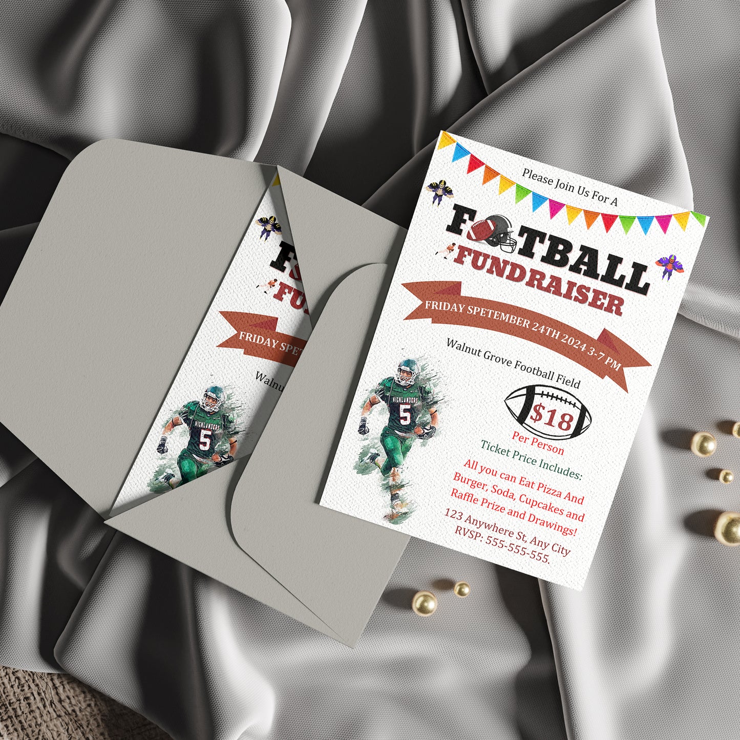 Football Fundraiser Flyer | Football Team fundraiser Invite Canva Template