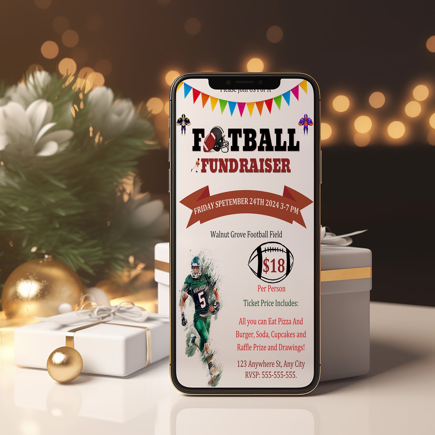 Football Fundraiser Flyer | Football Team fundraiser Invite Canva Template