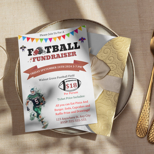 Football Fundraiser Flyer | Football Team fundraiser Invite Canva Template