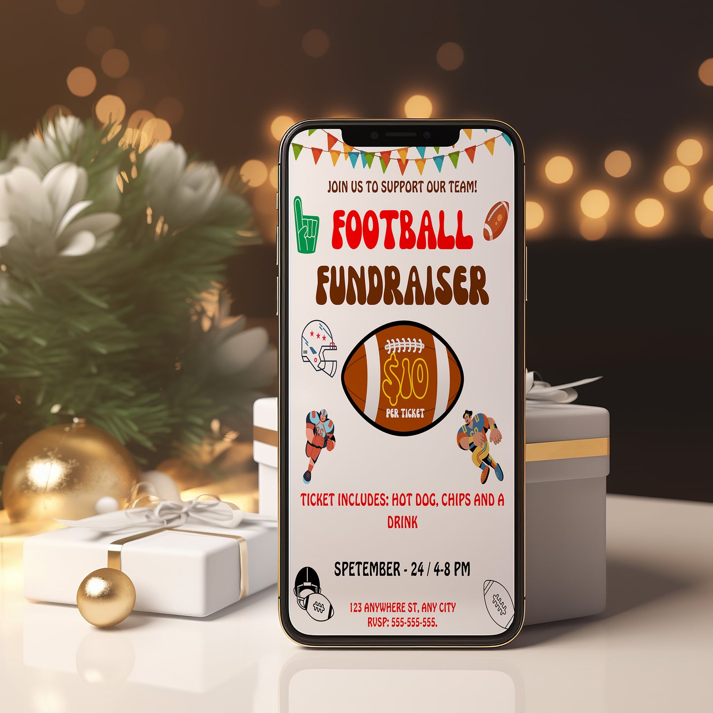 Football Fundraiser Flyer | Football Team fundraiser Invitation Canva Template