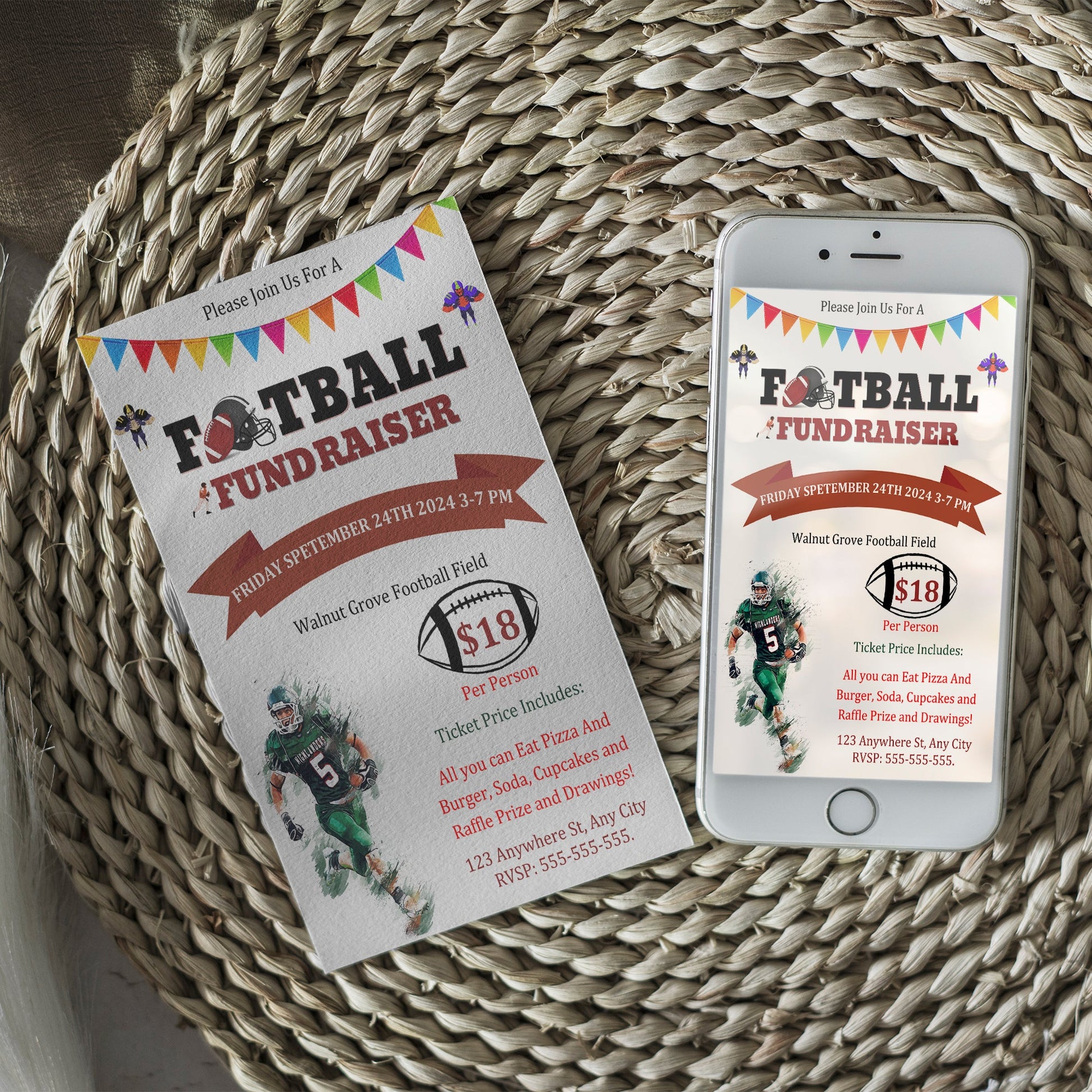 Football Fundraiser Flyer | Football Team fundraiser Invite Canva Template CreativeRino