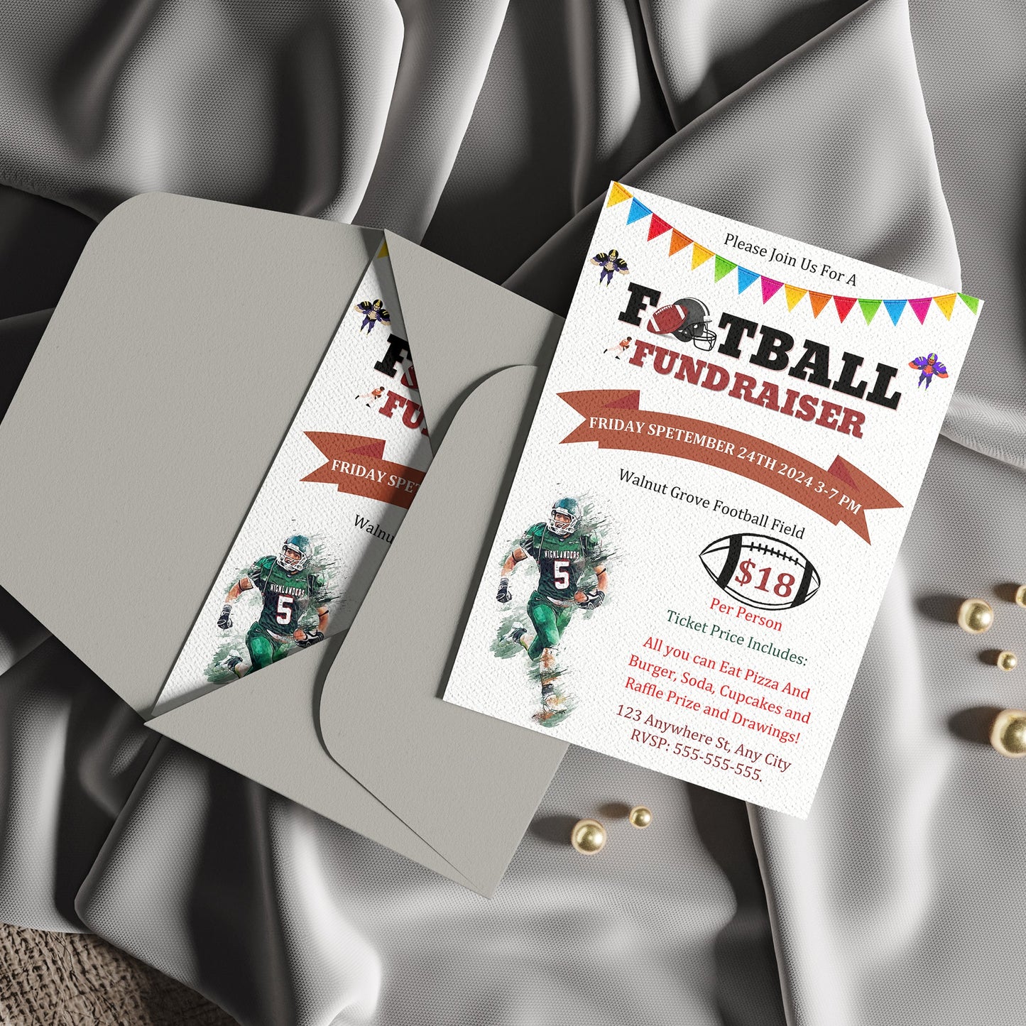 Football Fundraiser Flyer | Football Team fundraiser Invite Canva Template CreativeRino