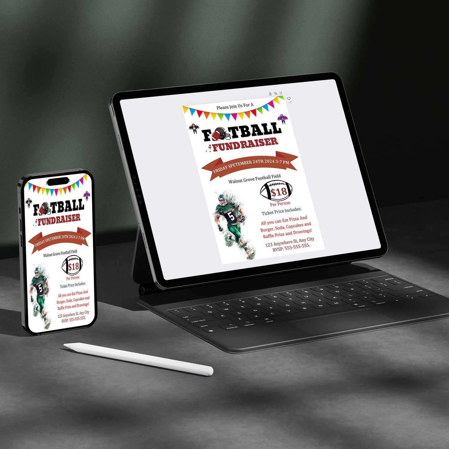 Football Fundraiser Flyer | Football Team fundraiser Invite Canva Template CreativeRino