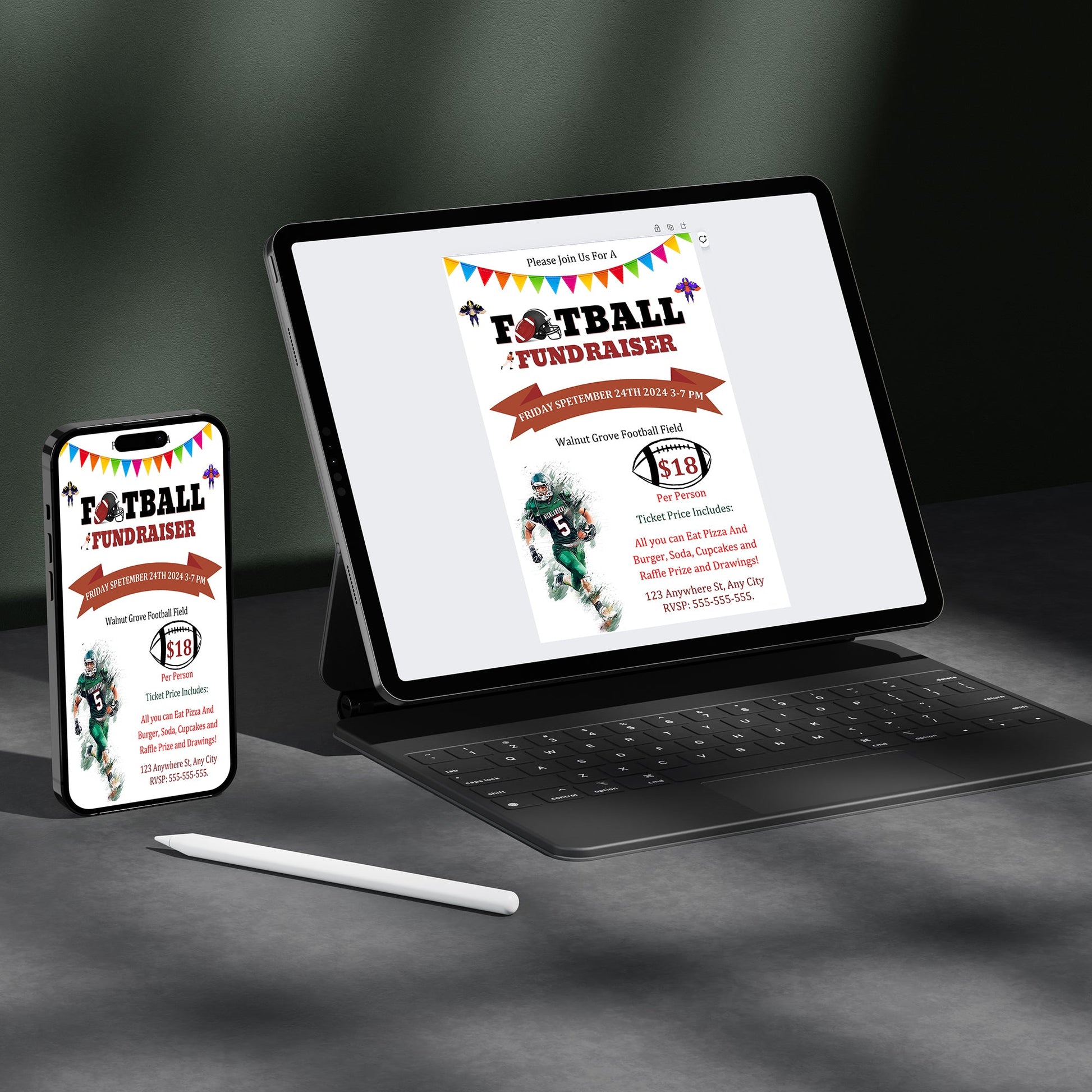 Football Fundraiser Flyer | Football Team fundraiser Invite Canva Template CreativeRino