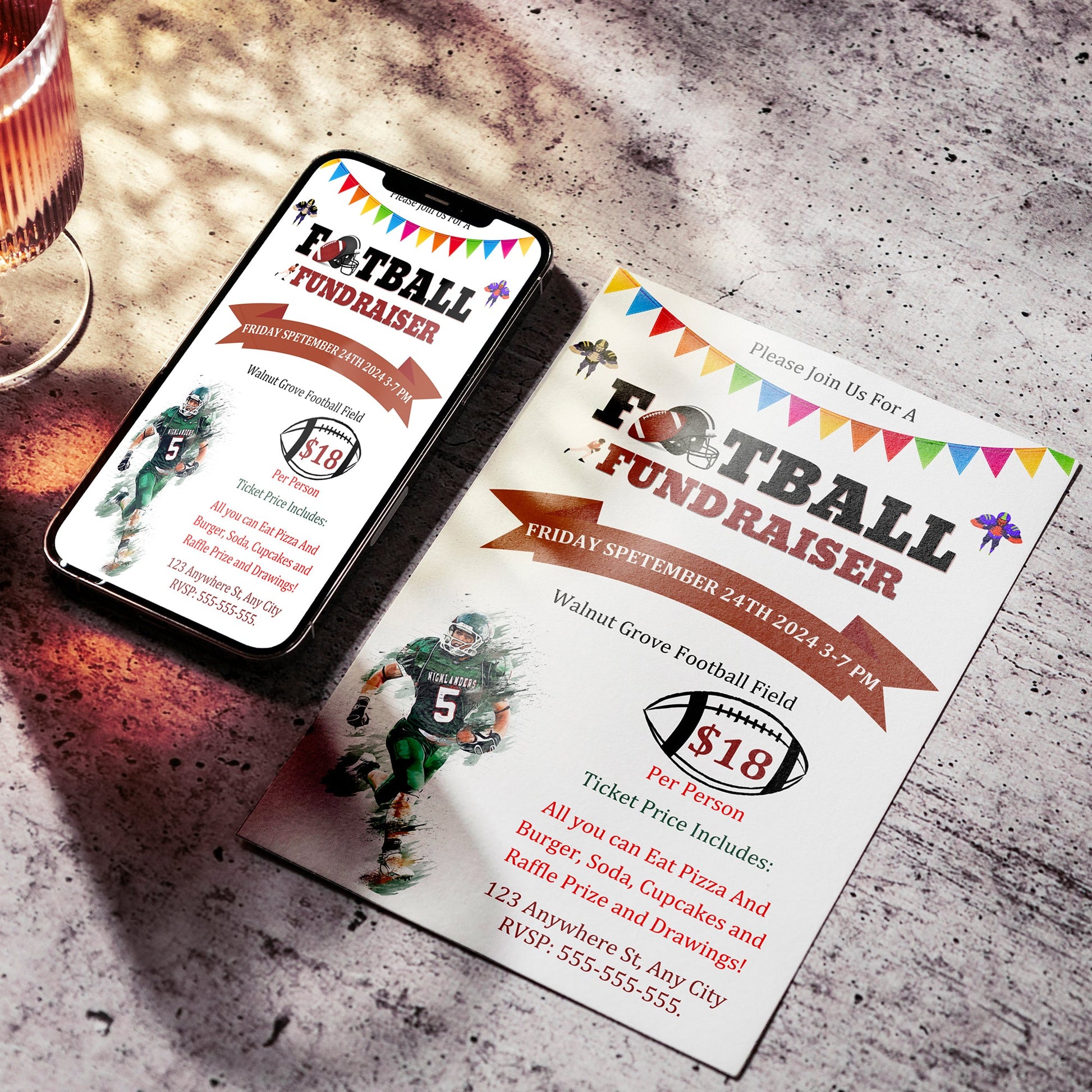 Football Fundraiser Flyer | Football Team fundraiser Invite Canva Template CreativeRino