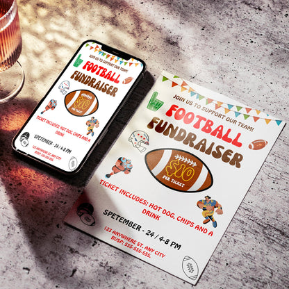 Football Fundraiser Flyer | Football Team fundraiser Invitation Canva Template CreativeRino