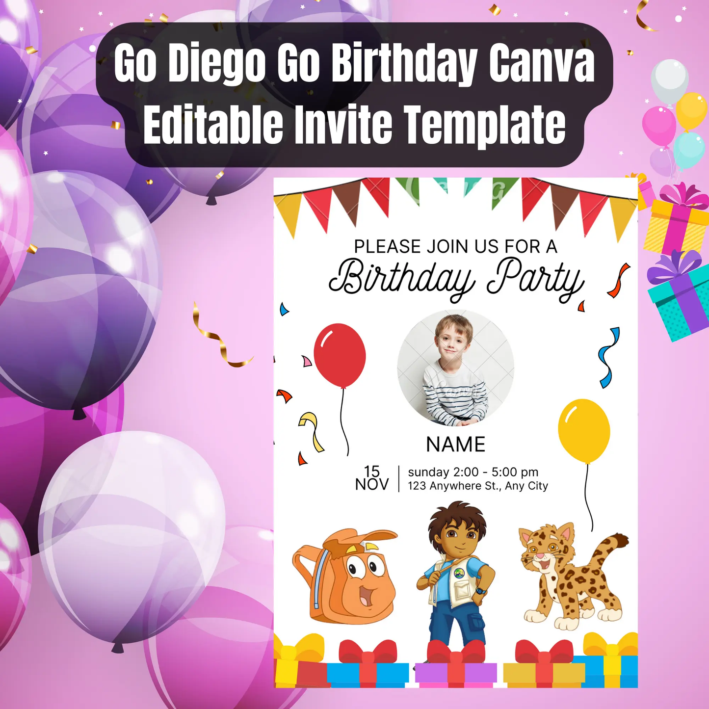 Go Diego Go Birthday Party Invitation Template CreativeRino