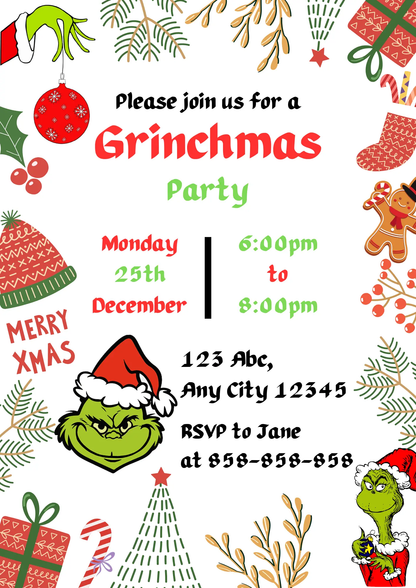 Grinchmas Christmas Invitation Template | Grinch Invite - CreativeRino