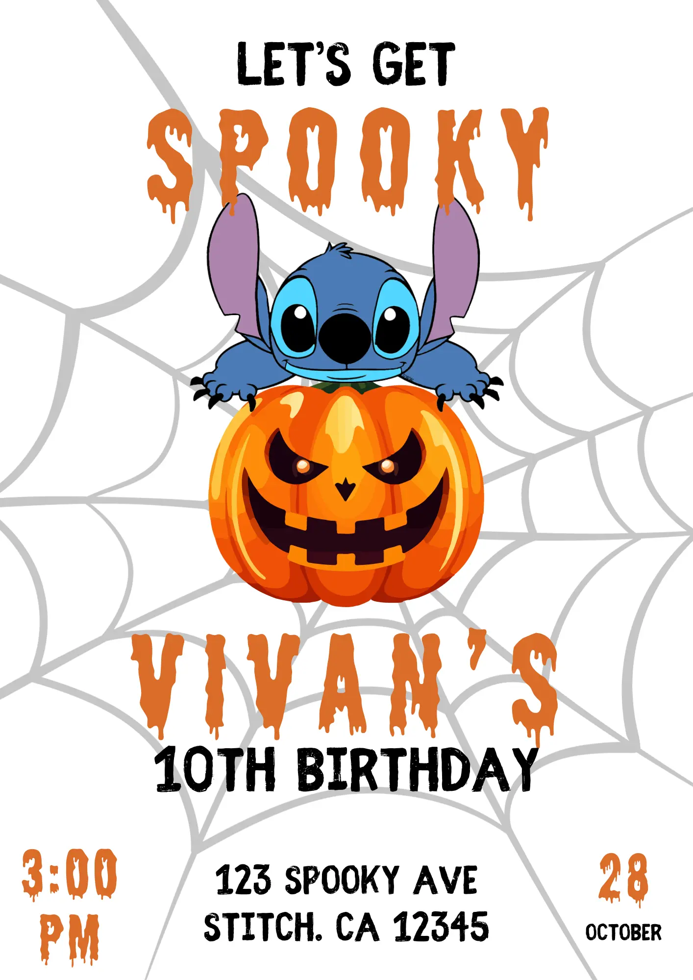 Spooky Stitch Halloween Birthday Party Invitation Template - CreativeRino