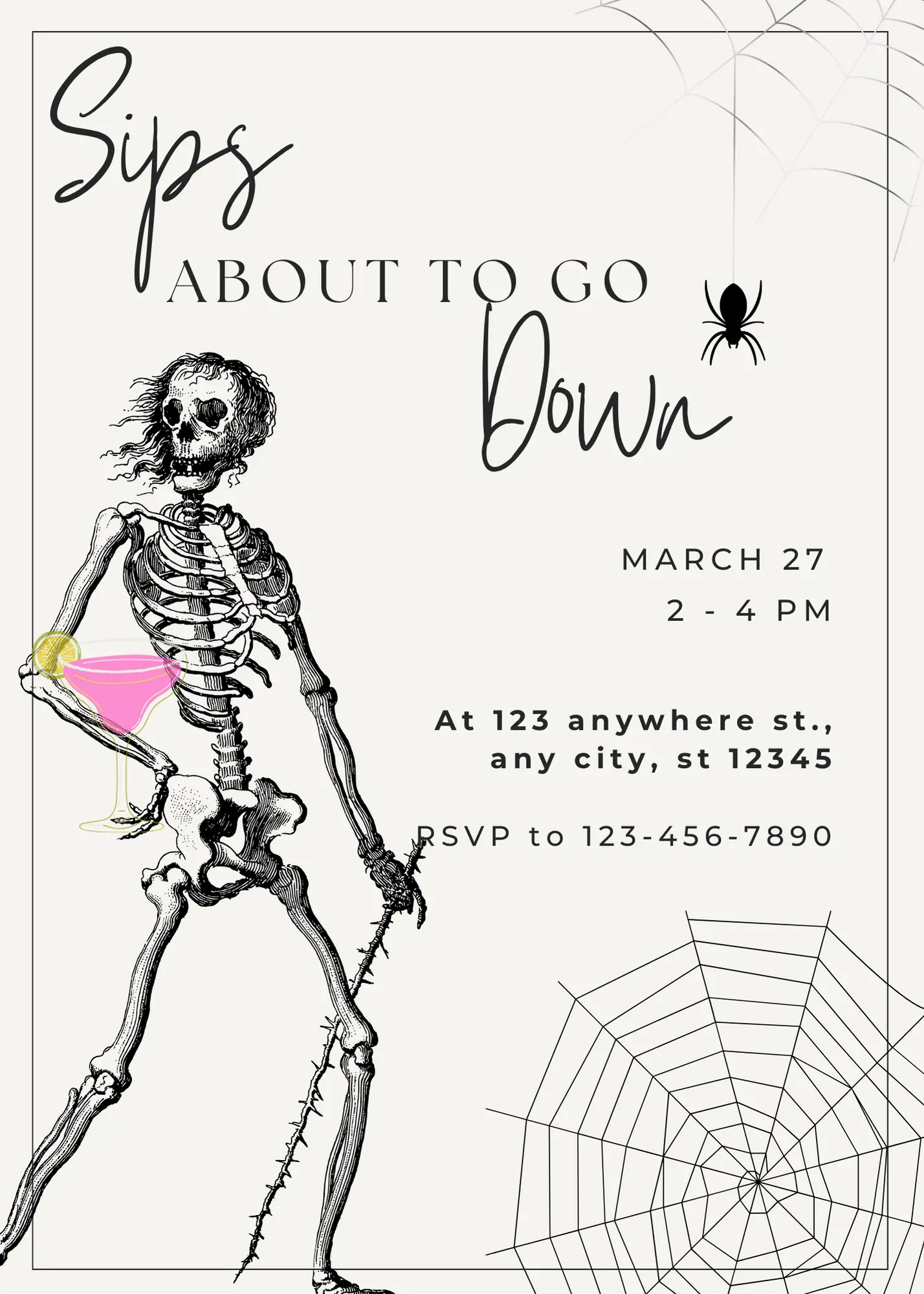 Sips About to Go Down Skeleton Halloween Invitation Template - CreativeRino