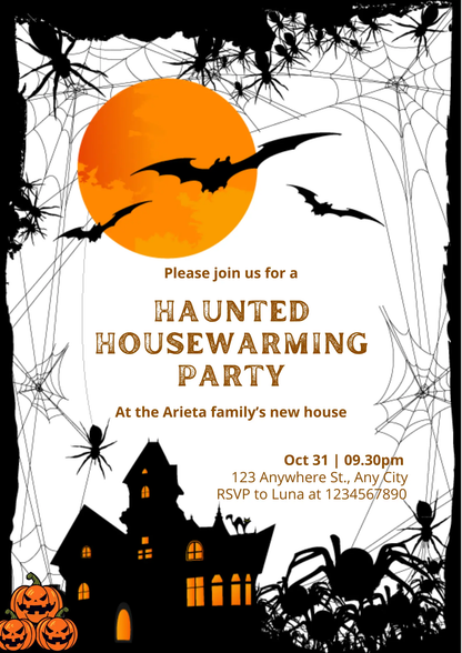 Halloween Haunted Housewarming Party Invitation Template - CreativeRino
